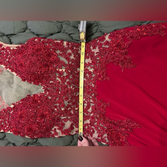 Elegant Red Lace Evening Gown.  Like new - Picture 10 of 14